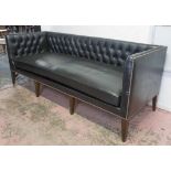 SOFA, Regency style in buttoned back black leather, 240cm W.