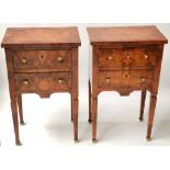 LAMP TABLES, a pair, 18th century Italian style figured walnut each with two drawers,