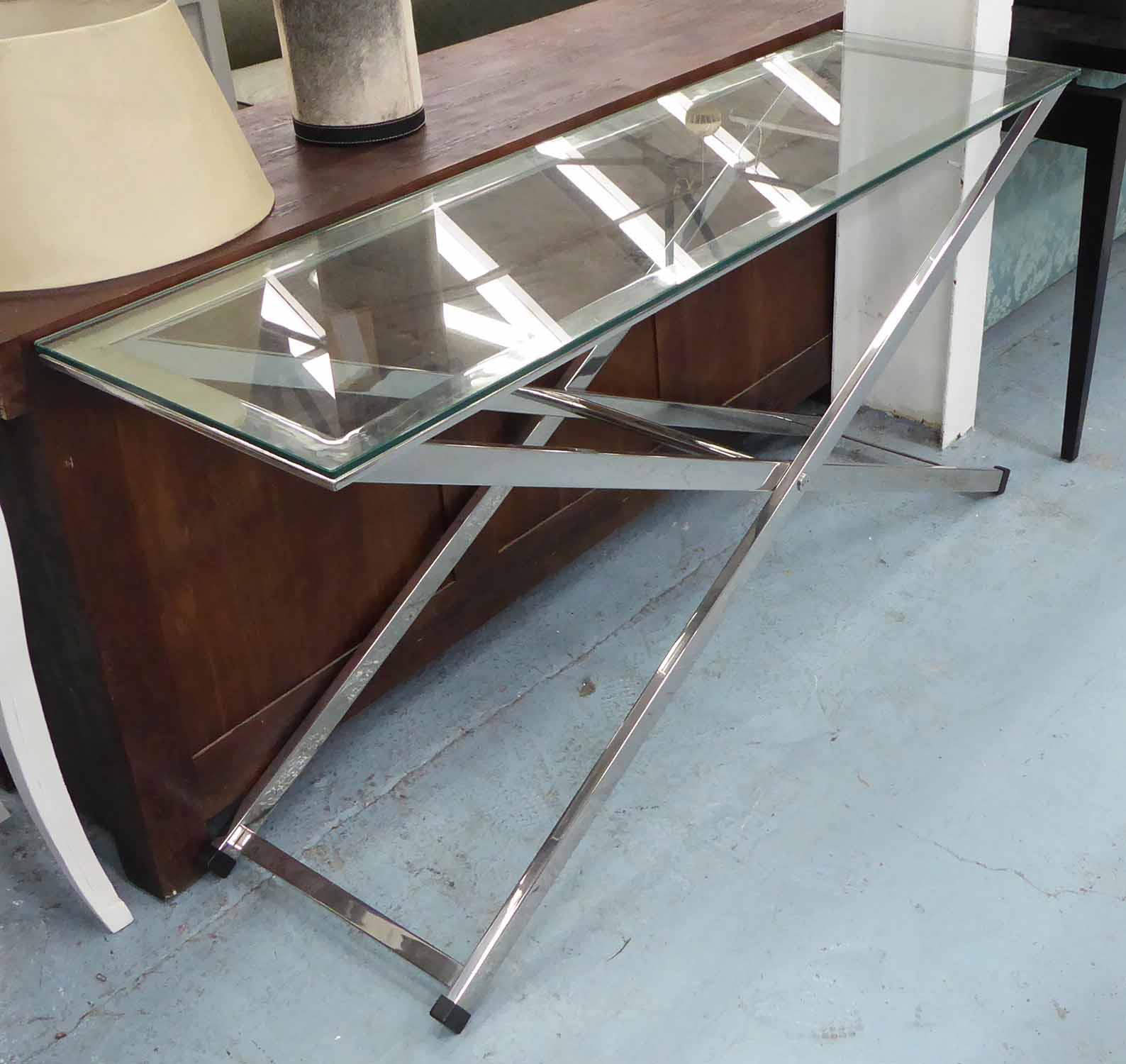 CONSOLE TABLE, Andrew Martin style, X frame support, 150cm x 45cm x 75cm.