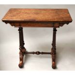 CARD TABLE, Victorian figured walnut with foldover rectangular top,