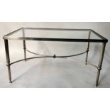 LOW TABLE, Regency style rectangular silvered with reeded x stretchered support and glazed top,