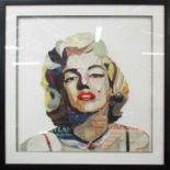 MARILYN MONROE DECOUPAGE, in glazed black frame, 75cm H x 75cm W.