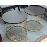 SIDE TABLES, a pair, 1960's Italian style, ebonised tops, 44cm H.