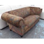 CHESTERFIELD SOFA, two seater, Kelim fabric on turned supports, 165cm L.