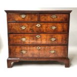 CHEST, early 18th century English Queen Anne figured walnut with two short and three long drawers,