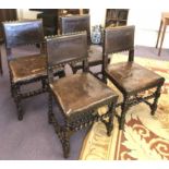 DINING CHAIRS, a set of six, 17th century design walnut,