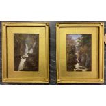 PAIR OF PORCELAIN PLAQUES, 19th century, by J Evans, hand painted, one depicting Welsh Fairy Glen,