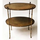 ETAGERE, Regency style gilt metal oval two tier gilt,