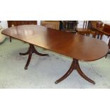 TWIN PEDESTAL DINING TABLE, 19th century mahogany with one extra leaf, 72cm H x 100cm x 202cm L.