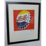 ANDY WARHOL 'Pepsi Red', offset lithograph, from Leo Castelli gallery, stamped on reverse,
