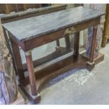 CONSOLE TABLE, Empire mahogany and gilt metal mounted with grey marble top and frieze drawer,