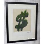 ANDY WARHOL 'Green Dollar Sign', offset lithograph, from Leo Castelli gallery, stamped on reverse,