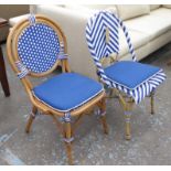 PAOLO MOSCHINO FOR NICHOLAS HASLAM BLUE AND WHITE CHAIRS, a set of two, 90cm H.