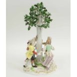 MEISSEN PORCELAIN FIGURAL GROUP, children at play around a tree, 31cm H.