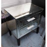 BEDSIDE TABLES, a pair, 1950's French inspired, mirrored finish.