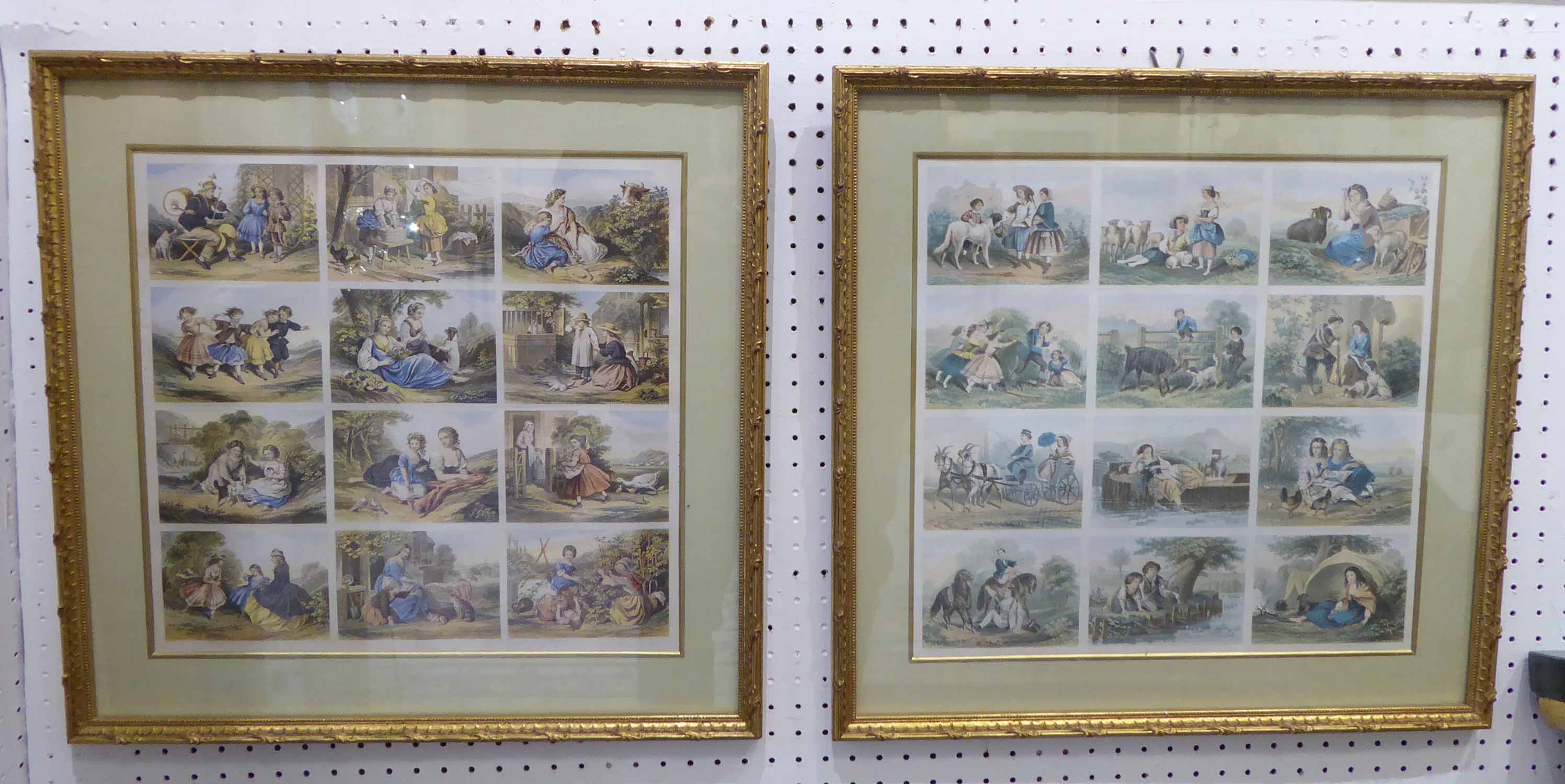 19th CENTURY SCHOOL 'Children at Play', coloured engravings, 35cm x 33cm, framed.