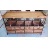 SERVING TABLE, vintage style industrial style, with three drawers below, 130cm x 40cm x 81cm.