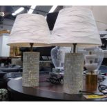 LAMPS, a pair, mother of pearl, 55cm H including shade.