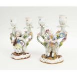 MEISSEN PORCELAIN CANDELABRA, two light adorned with young musicians, 17.5cm H.