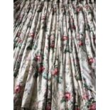 CURTAINS, a pair, Colefax and Fowler, lined, interlined and trimmed, each curtain 100cm W x 230cm H.