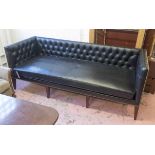 SOFA, Regency style in buttoned back black leather, 240cm W.