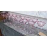 COCKTAIL GLASSES, a set of fifteen, 1950's French style rose tinted glass, 20cm H.