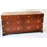 CAMPAIGN STYLE CHEST, mahogany and brass bound with seven drawers, 78cm H x 36cm D x 152cm W.