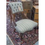 NURSING CHAIR, Victorian mahogany newly re upholstered in a striped Robert Kime fabric, 60cm W.