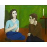 20th CENTURY SCHOOL 'Couple Talking', oil on canvas, 80cm x 100cm.