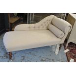 WINDOW SEAT, in the form of a chaise longue with a buttoned back,