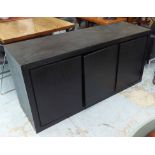 SIDEBOARDS, a set of two, contemporary Continental style, ebonised finish, 160cm x 50cm x 87cm.