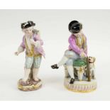 TWO MEISSEN PORCELAIN FIGURES, young boys, one with dog, 12.5cm H.