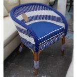 PAOLO MOSCHINO FOR NICHOLAS HASLAM BLUE AND WHITE ARMCHAIR, 80cm H.