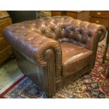 CHESTERFIELD ARMCHAIR, brown leather 112cm x 92cm.