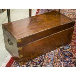 TRUNK, 19th century camphorwood and brass bound with hinged top and side handles,