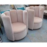 SIDE ARMCHAIRS, a pair, peach velvet, 75cm x 88cm H.