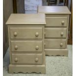 BEDSIDE CHESTS, a pair, grey painted with three drawers, 67cm H x 45cm W x 34cm D.