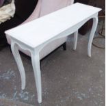 CONSOLE TABLE, white on cabriole supports, 120cm x 40cm x 82cm H.