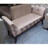 BENCH, upholstered oatmeal with patterned sides, 145cm x 70cm H x 53cm.