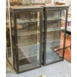 WALL HANGING DISPLAY CABINETS, a pair, early/mid 20th century ebonised,