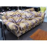 SOFA, purple fabric finish with patterned cushions, 190cm W.