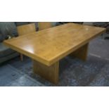 HEALS DINING TABLE, burr oak and oak with rectangular top on twin pedestals,