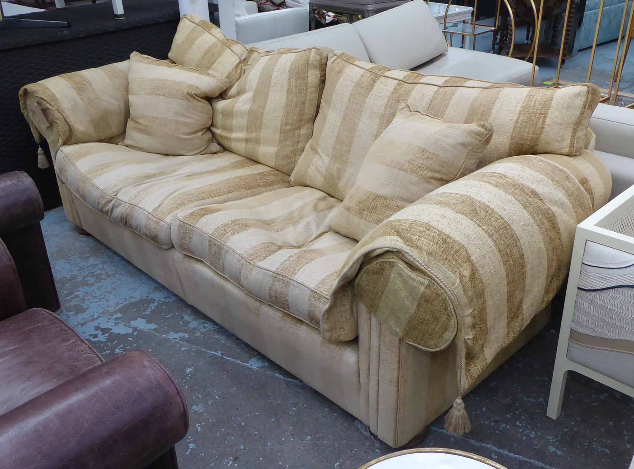 DURESTA SOFA, striped of large proportions, 103cm x 105cm H x 238cm.