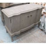 JULIAN CHICHESTER HOBBS SIDEBOARD, two door in distressed grey painted finish on turned supports,