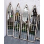 GARDEN MIRRORS, a set of four, French provincal style, 120cm x 23cm.
