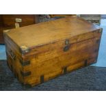 TRUNK, 19th century camphorwood and brass bound with hinged top and side handles,