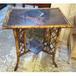 BAMBOO OCCASIONAL TABLE, Victorian Japanned with bird decoration on splayed supports,