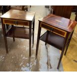 BEDSIDE TABLES, a pair, inlaid mahogany with a frieze drawer and undertier, 39cm x 62cm H x 32cm.