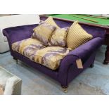 SOFA, purple fabric finish with patterned cushions, 190cm W.