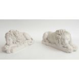 AFTER CANOVA, a pair, 'Lions in repose', marble resin, 13cm H x 32cm L.